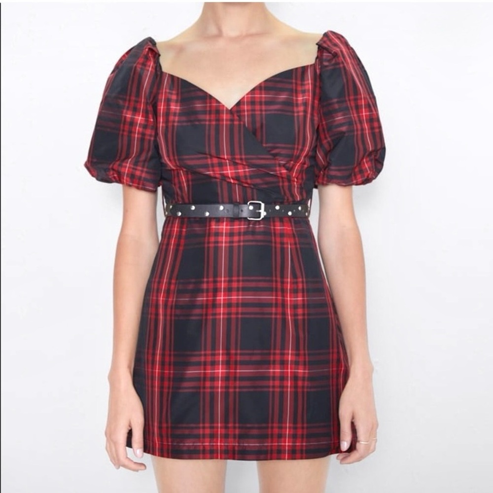 Zara Red and Black Plaid Mini Dress